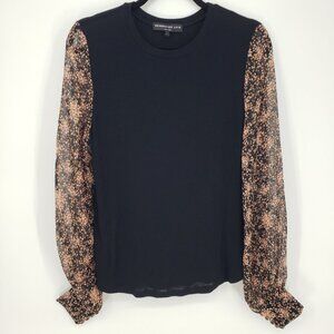 Generation Love Valentina Noelle Ditsy Floral Top M Sheer Long Sleeve Black